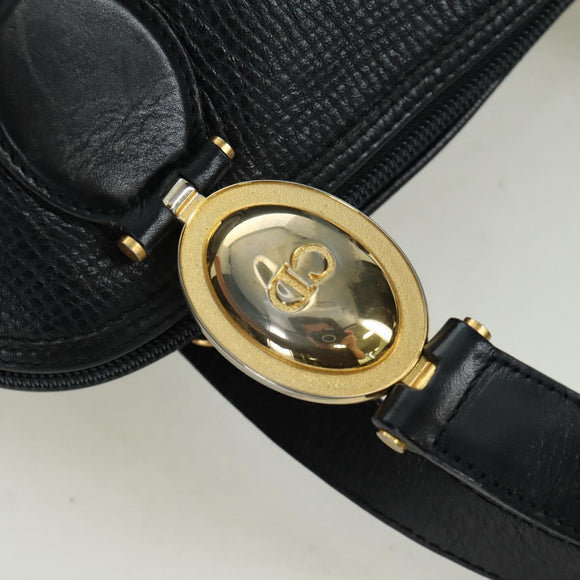 Christian Dior Hand Bag Leather Black Gold Auth BSZ319A