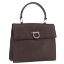 Salvatore Ferragamo Gancini Hand Bag Leather Brown Silver Auth BSZ320-1