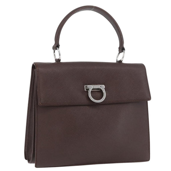 Salvatore Ferragamo Gancini Hand Bag Leather Brown Silver Auth BSZ320