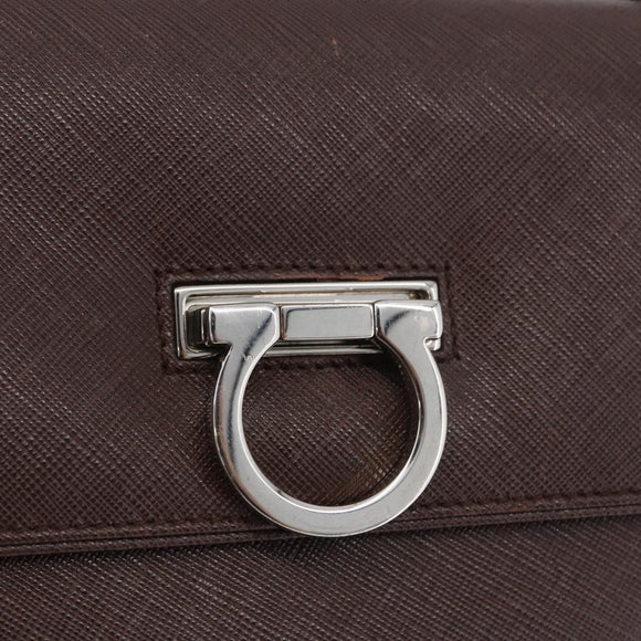 Salvatore Ferragamo Gancini Hand Bag Leather Brown Silver Auth BSZ320