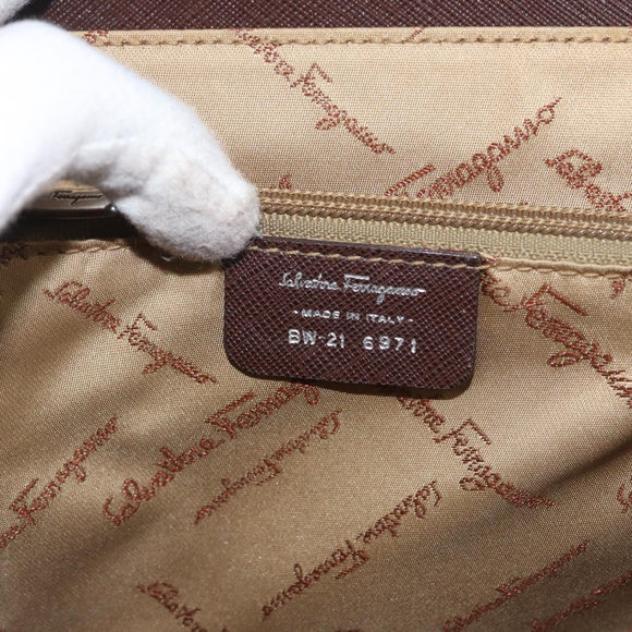 Salvatore Ferragamo Gancini Hand Bag Leather Brown Silver Auth BSZ320