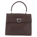 Salvatore Ferragamo Gancini Hand Bag Leather Brown Silver Auth BSZ320-2
