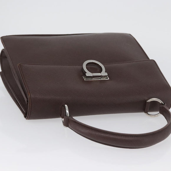 Salvatore Ferragamo Gancini Hand Bag Leather Brown Silver Auth BSZ320