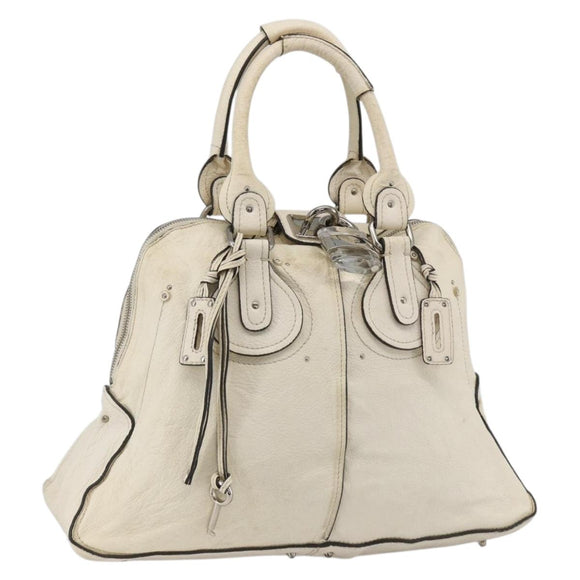 Chloe Paddington Hand Bag Leather White Silver Auth BSZ323