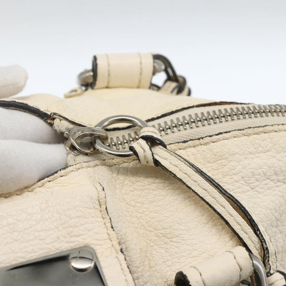 Chloe Paddington Hand Bag Leather White Silver Auth BSZ323