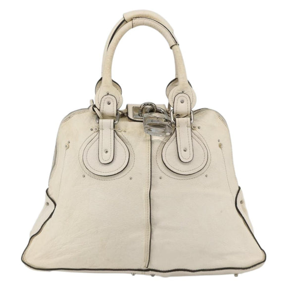 Chloe Paddington Hand Bag Leather White Silver Auth BSZ323