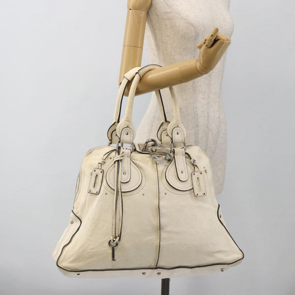 Chloe Paddington Hand Bag Leather White Silver Auth BSZ323