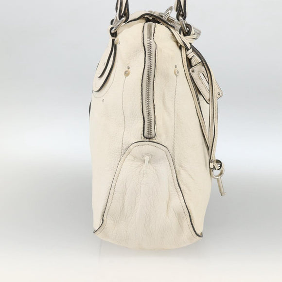 Chloe Paddington Hand Bag Leather White Silver Auth BSZ323