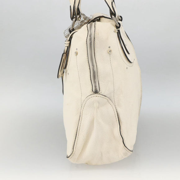 Chloe Paddington Hand Bag Leather White Silver Auth BSZ323