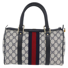 GUCCI GG Supreme Sherry Line Hand Bag PVC 2way Navy Gold Auth BSZ332V - 0