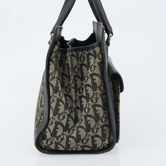 Christian Dior Trotter Canvas Hand Bag Black Silver Auth BSZ335