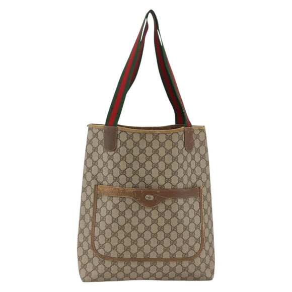 GUCCI GG Supreme Web Sherry Line Tote Bag PVC Beige Gold 39 02 003 Auth BSZ336
