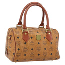 MCM Vicetos Logogram Handtasche PVC Leder Braun Gold Auth BSZ338-1