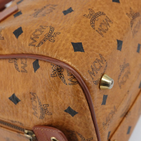 MCM Vicetos Logogram Handtasche PVC Leder Braun Gold Auth BSZ338