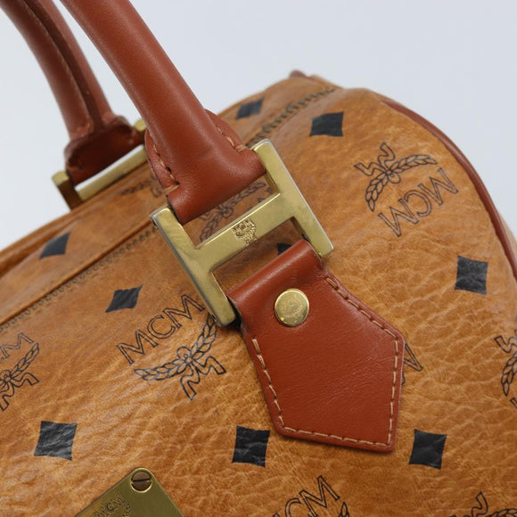 MCM Vicetos Logogram Handtasche PVC Leder Braun Gold Auth BSZ338