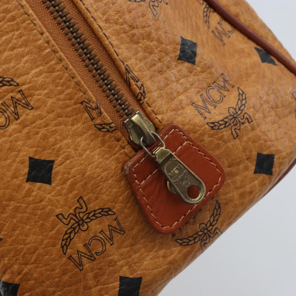 MCM Vicetos Logogram Handtasche PVC Leder Braun Gold Auth BSZ338