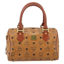 MCM Vicetos Logogram Handtasche PVC Leder Braun Gold Auth BSZ338-2