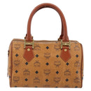 MCM Vicetos Logogram Handtasche PVC Leder Braun Gold Auth BSZ338-3