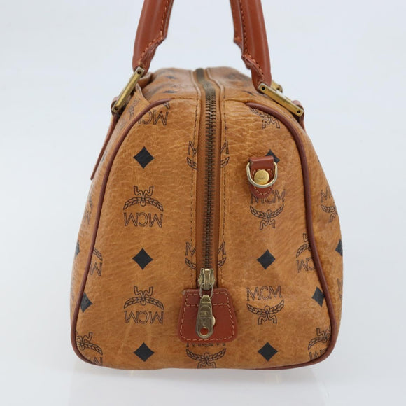 MCM Vicetos Logogram Handtasche PVC Leder Braun Gold Auth BSZ338