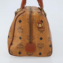 MCM Vicetos Logogram Handtasche PVC Leder Braun Gold Auth BSZ338-5