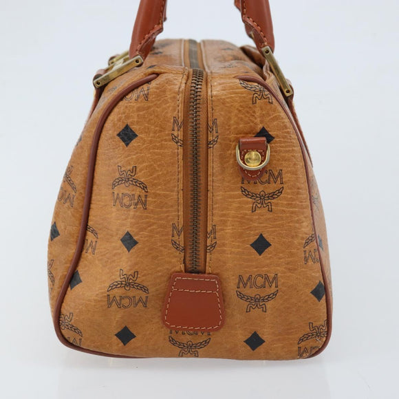 MCM Vicetos Logogram Handtasche PVC Leder Braun Gold Auth BSZ338