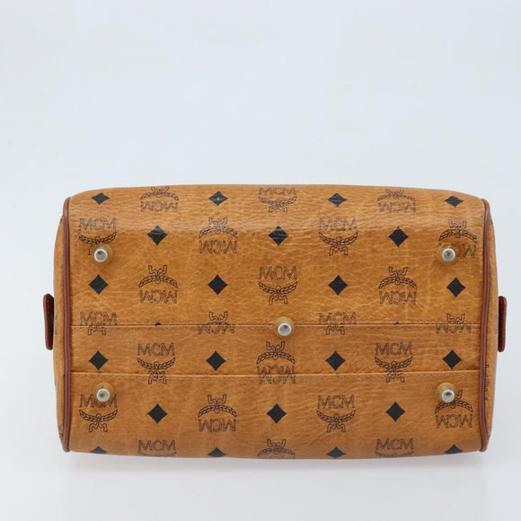 MCM Vicetos Logogram Handtasche PVC Leder Braun Gold Auth BSZ338