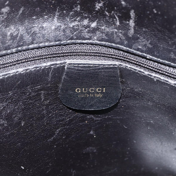 GUCCI Tote Bag Leer Goud Zwart 000 2058 0569 0 Auth BSZ341
