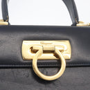 Salvatore Ferragamo Gancini Hand Bag Leather Navy Gold Auth BSZ342-14