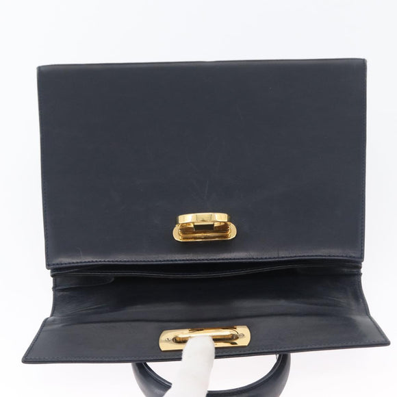 Salvatore Ferragamo Gancini Hand Bag Leather Navy Gold Auth BSZ342