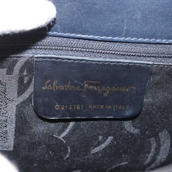 Salvatore Ferragamo Gancini Hand Bag Leather Navy Gold Auth BSZ342