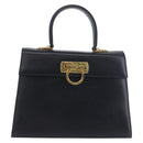 Salvatore Ferragamo Gancini Hand Bag Leather Navy Gold Auth BSZ342-2