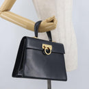Salvatore Ferragamo Gancini Hand Bag Leather Navy Gold Auth BSZ342-25