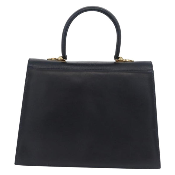 Salvatore Ferragamo Gancini Hand Bag Leather Navy Gold Auth BSZ342