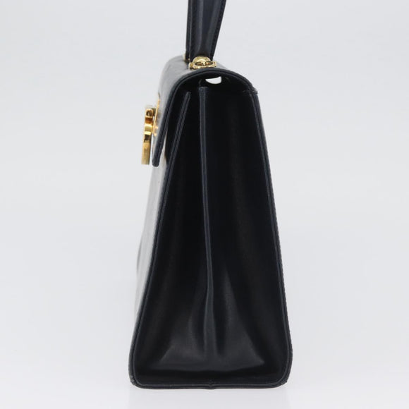 Salvatore Ferragamo Gancini Hand Bag Leather Navy Gold Auth BSZ342