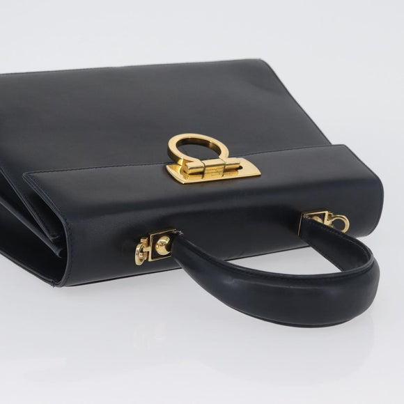 Salvatore Ferragamo Gancini Hand Bag Leather Navy Gold Auth BSZ342