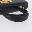 Salvatore Ferragamo Gancini Hand Bag Leather Navy Gold Auth BSZ342-7