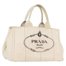 PRADA Canapa MM Hand Bag Denim White Gold Auth BSZ344-1
