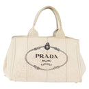 PRADA Canapa MM Hand Bag Denim White Gold Auth BSZ344-13