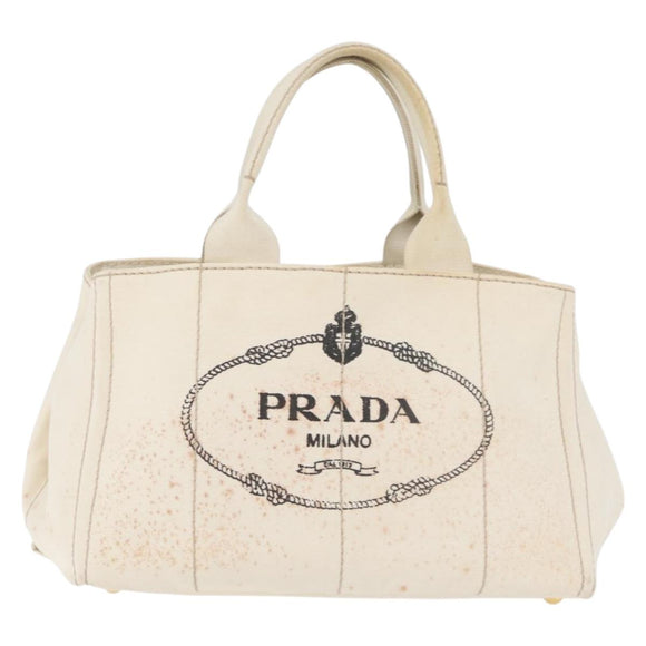 PRADA Canapa MM Hand Bag Denim White Gold Auth BSZ344