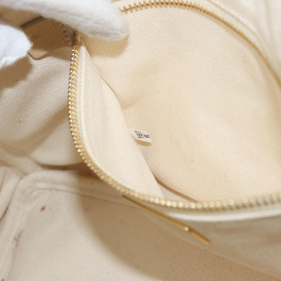 PRADA Canapa MM Hand Bag Denim White Gold Auth BSZ344