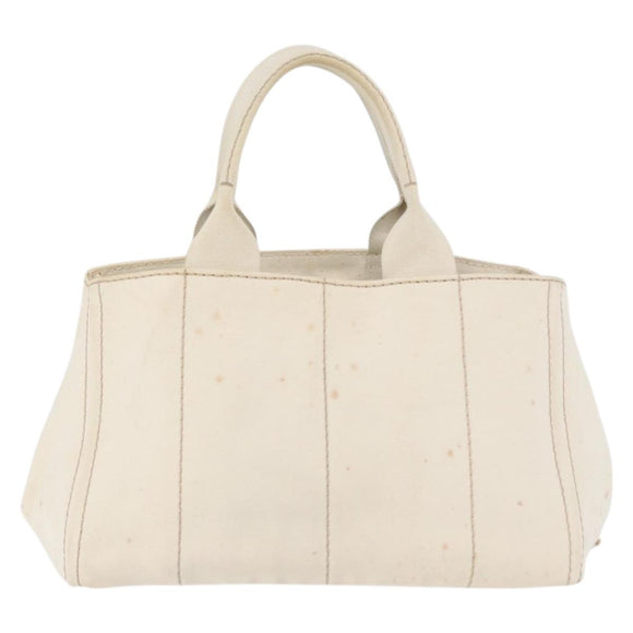 PRADA Canapa MM Hand Bag Denim White Gold Auth BSZ344