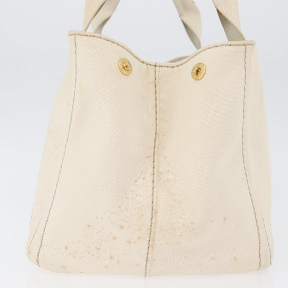 PRADA Canapa MM Hand Bag Denim White Gold Auth BSZ344