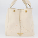 PRADA Canapa MM Hand Bag Denim White Gold Auth BSZ344-4