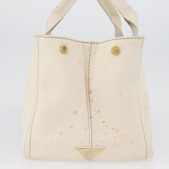 PRADA Canapa MM Hand Bag Denim White Gold Auth BSZ344