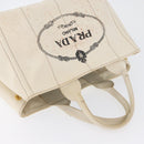 PRADA Canapa MM Hand Bag Denim White Gold Auth BSZ344-6
