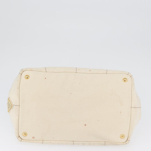 PRADA Canapa MM Hand Bag Denim White Gold Auth BSZ344