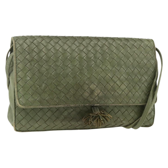 BOTTEGA VENETA INTRECCIATO Shoulder Bag Leather Khaki Gold Auth BSZ346