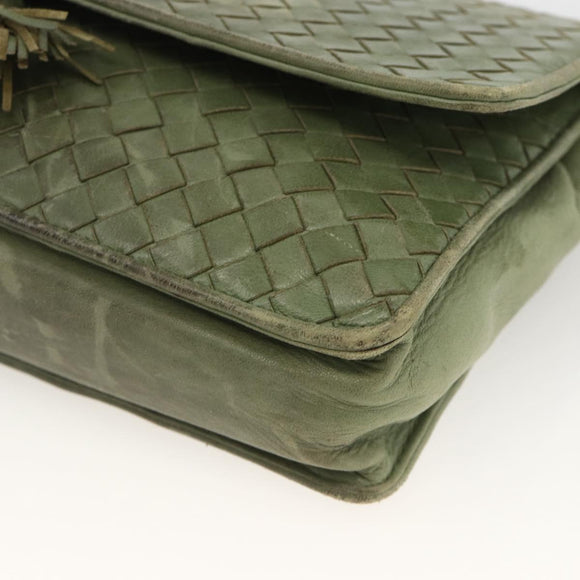 BOTTEGA VENETA INTRECCIATO Shoulder Bag Leather Khaki Gold Auth BSZ346