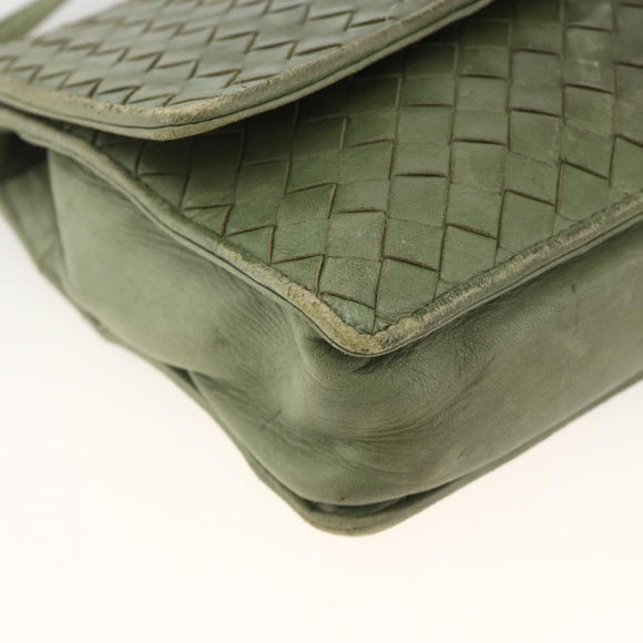 BOTTEGA VENETA INTRECCIATO Shoulder Bag Leather Khaki Gold Auth BSZ346