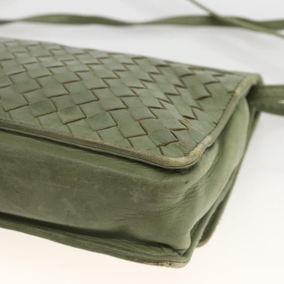 BOTTEGA VENETA INTRECCIATO Shoulder Bag Leather Khaki Gold Auth BSZ346